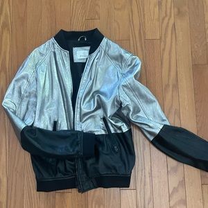 George J Love Italian leather Moto jacket silver/black